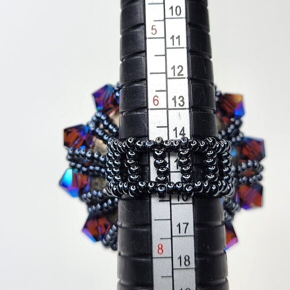 Blue Purple Bicone Crystals Ring Cluster Ring Glitter Beaded Stretch Ring - Picture 5 of 10